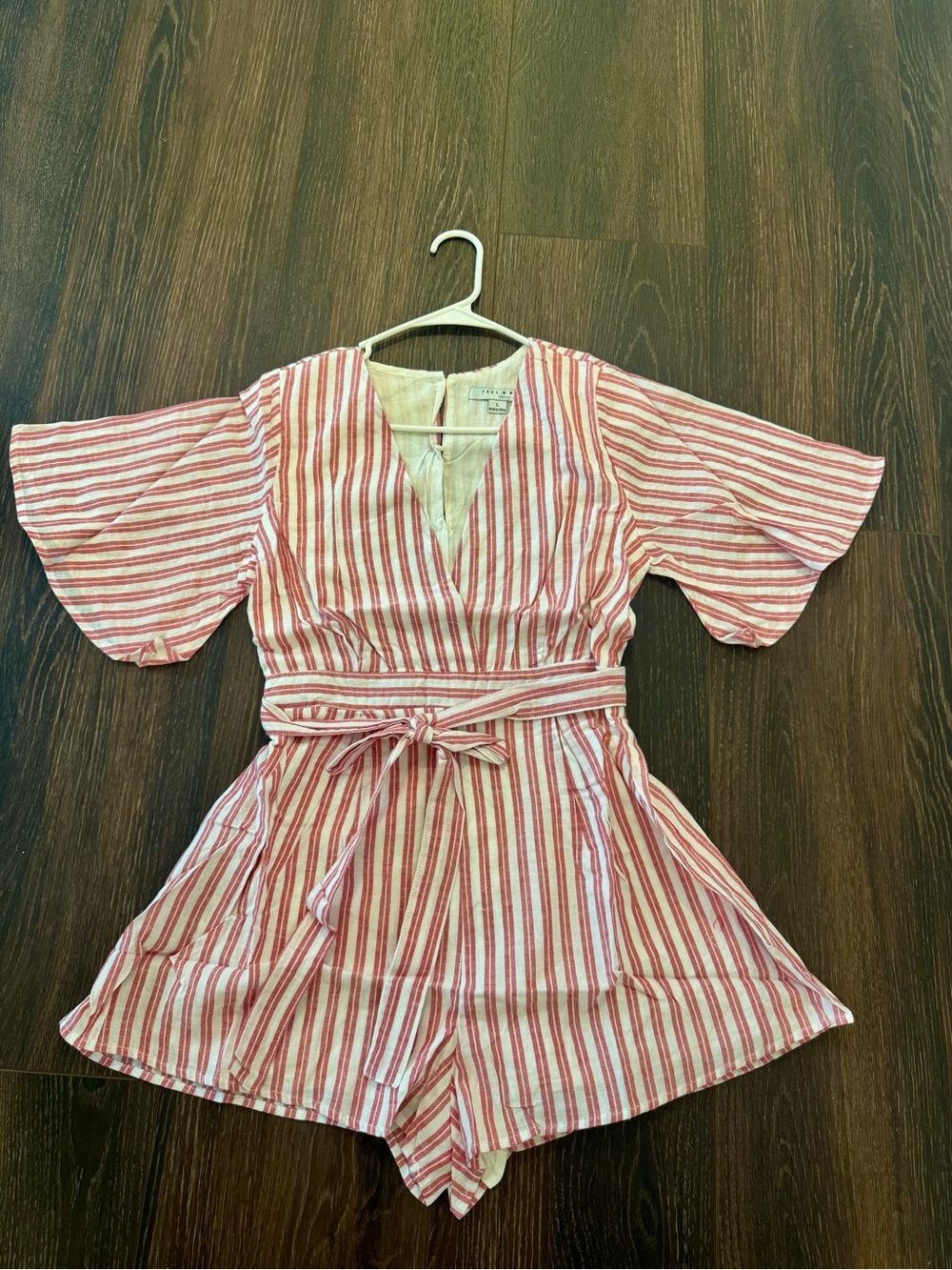 FAVLUX Red and White Striped Short Sleeve Romper